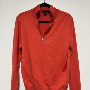 Brooks Brothers Men’s Orange Quarter Zip Sweater Lightweight Cotton Pullover